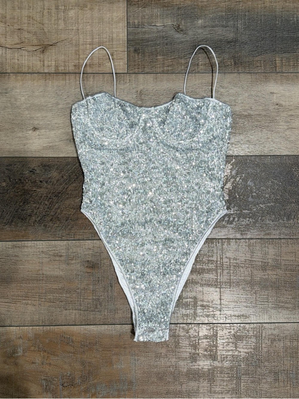 Oseree silver sequined one piece swimsuit - Picture 3 of 7